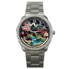 Japanese Garden Flowers Landscape Sport Metal Watch by danenraven