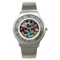 Japanese Garden Flowers Landscape Stainless Steel Watch by danenraven