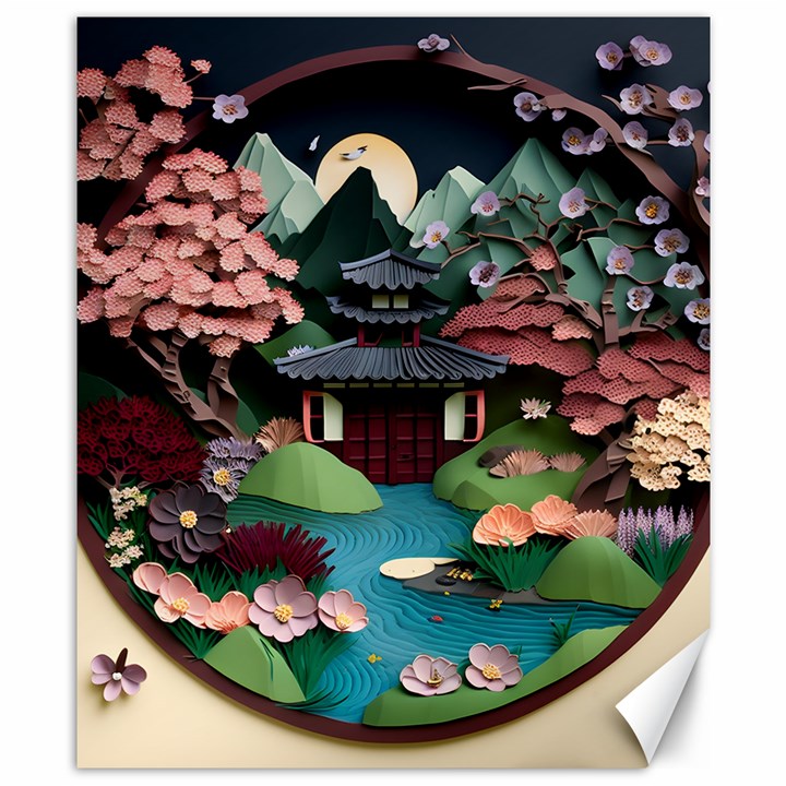 Japanese Garden Flowers Landscape Canvas 8  x 10 