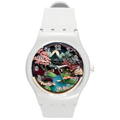 Japanese Garden Flowers Landscape Round Plastic Sport Watch (m) by danenraven