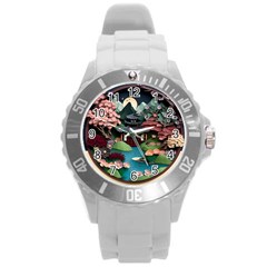 Japanese Garden Flowers Landscape Round Plastic Sport Watch (l) by danenraven