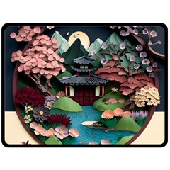 Japanese Garden Flowers Landscape Two Sides Fleece Blanket (large) by danenraven