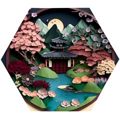 Japanese Garden Flowers Landscape Wooden Puzzle Hexagon by danenraven