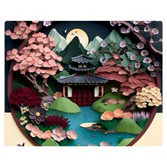 Japanese Garden Flowers Landscape Premium Plush Fleece Blanket (medium)