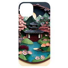 Japanese Garden Flowers Landscape Iphone 14 Plus Black Uv Print Case by danenraven