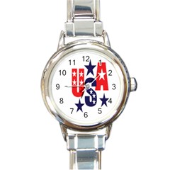 Usa Stars Fourth Of July Symbol America Usa Stars Round Italian Charm Watch by Wegoenart