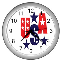 Usa Stars Fourth Of July Symbol America Usa Stars Wall Clock (silver) by Wegoenart