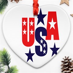 Usa Stars Fourth Of July Symbol America Usa Stars Heart Ornament (two Sides)