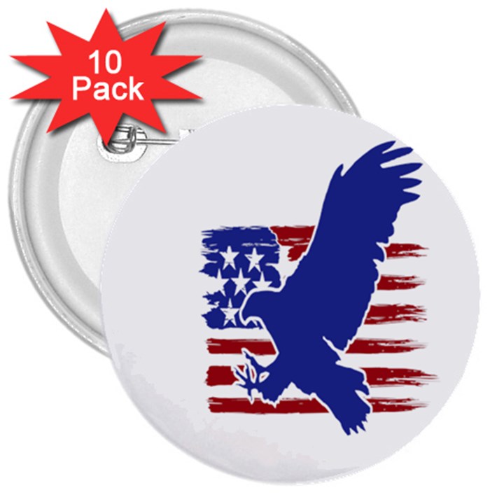 Usa Flag Eagle Symbol American Bald Eagle Country 3  Buttons (10 pack) 