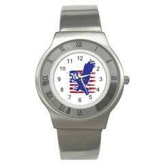 Usa Flag Eagle Symbol American Bald Eagle Country Stainless Steel Watch by Wegoenart