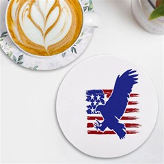 Usa Flag Eagle Symbol American Bald Eagle Country Uv Print Round Tile Coaster by Wegoenart