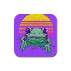 Frog Animal Sun Amphibian Figure Digital Art Rubber Square Coaster (4 Pack) by Wegoenart