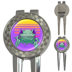 Frog Animal Sun Amphibian Figure Digital Art 3-in-1 Golf Divots by Wegoenart