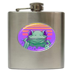 Frog Animal Sun Amphibian Figure Digital Art Hip Flask (6 Oz) by Wegoenart