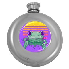 Frog Animal Sun Amphibian Figure Digital Art Round Hip Flask (5 Oz) by Wegoenart