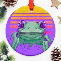 Frog Animal Sun Amphibian Figure Digital Art Round Ornament (two Sides)