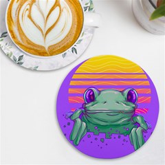 Frog Animal Sun Amphibian Figure Digital Art Uv Print Round Tile Coaster by Wegoenart