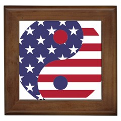 Yang Yin America Flag Abstract Art Asian Balance Framed Tile by Wegoenart