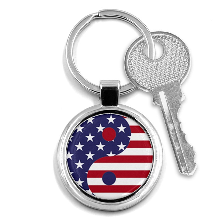 Yang Yin America Flag Abstract Art Asian Balance Key Chain (Round)