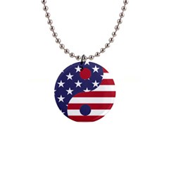 Yang Yin America Flag Abstract Art Asian Balance 1  Button Necklace by Wegoenart