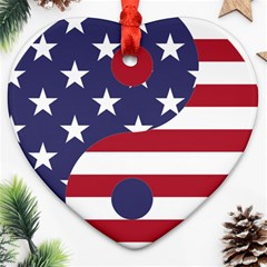 Yang Yin America Flag Abstract Art Asian Balance Heart Ornament (two Sides) by Wegoenart