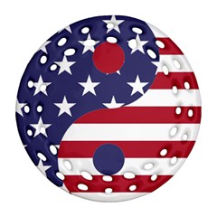 Yang Yin America Flag Abstract Art Asian Balance Round Filigree Ornament (two Sides)