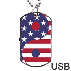 Yang Yin America Flag Abstract Art Asian Balance Dog Tag Usb Flash (one Side) by Wegoenart