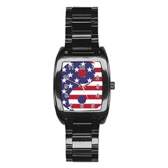 Yang Yin America Flag Abstract Art Asian Balance Stainless Steel Barrel Watch by Wegoenart