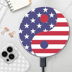 Yang Yin America Flag Abstract Art Asian Balance Wireless Fast Charger(white) by Wegoenart