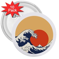 The Great Wave Off Kanagawa Waves 3  Buttons (10 Pack)  by Wegoenart