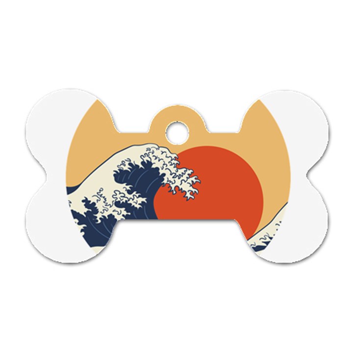 The Great Wave Off Kanagawa Waves Dog Tag Bone (Two Sides)