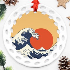 The Great Wave Off Kanagawa Waves Round Filigree Ornament (two Sides)