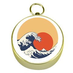 The Great Wave Off Kanagawa Waves Gold Compasses by Wegoenart