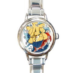 Wave Fish Koi Splash Character Carp Round Italian Charm Watch by Wegoenart