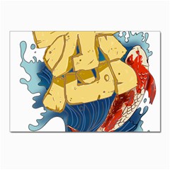 Wave Fish Koi Splash Character Carp Postcard 4 x 6  (pkg Of 10) by Wegoenart