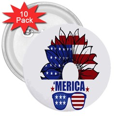 Usa Flag Sunglasses Usa Flag American Flag Flower 3  Buttons (10 Pack)  by Wegoenart