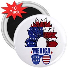 Usa Flag Sunglasses Usa Flag American Flag Flower 3  Magnets (10 Pack)  by Wegoenart