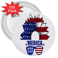 Usa Flag Sunglasses Usa Flag American Flag Flower 3  Buttons (100 Pack)  by Wegoenart