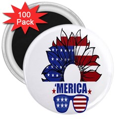 Usa Flag Sunglasses Usa Flag American Flag Flower 3  Magnets (100 Pack) by Wegoenart