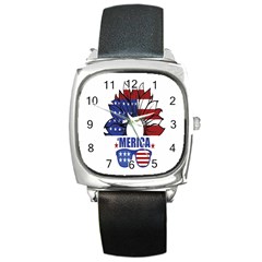 Usa Flag Sunglasses Usa Flag American Flag Flower Square Metal Watch by Wegoenart