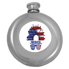 Usa Flag Sunglasses Usa Flag American Flag Flower Round Hip Flask (5 Oz) by Wegoenart