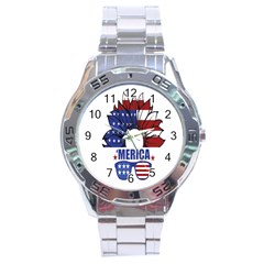 Usa Flag Sunglasses Usa Flag American Flag Flower Stainless Steel Analogue Watch by Wegoenart