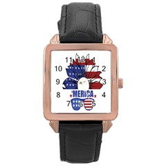 Usa Flag Sunglasses Usa Flag American Flag Flower Rose Gold Leather Watch  by Wegoenart