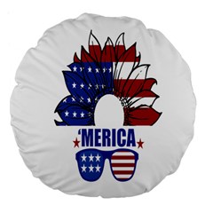 Usa Flag Sunglasses Usa Flag American Flag Flower Large 18  Premium Flano Round Cushions by Wegoenart