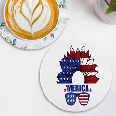 Usa Flag Sunglasses Usa Flag American Flag Flower Uv Print Round Tile Coaster by Wegoenart