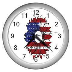 Us Flag Flower Sunshine Flag America Usa Wall Clock (silver) by Wegoenart