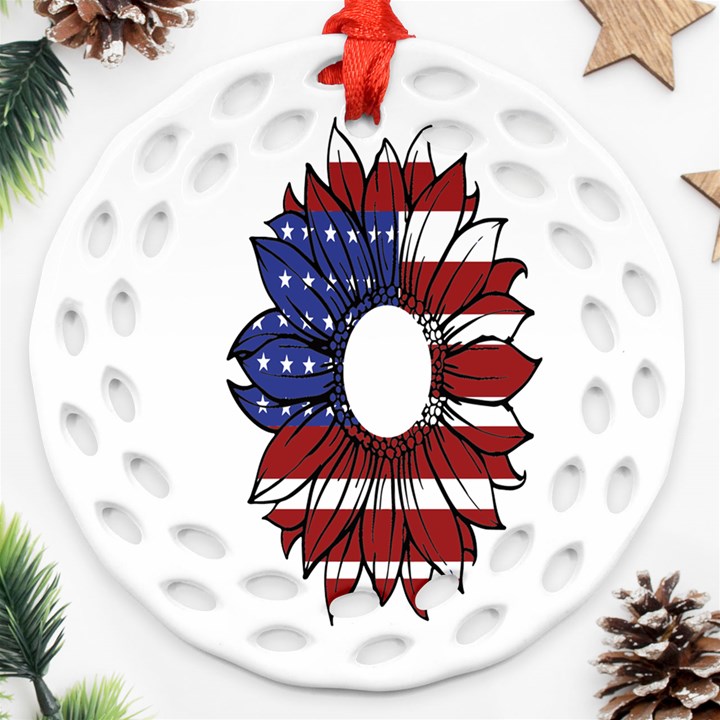 Us Flag Flower Sunshine Flag America Usa Round Filigree Ornament (Two Sides)