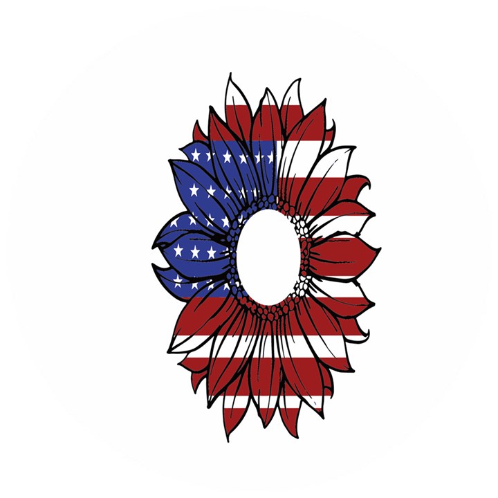 Us Flag Flower Sunshine Flag America Usa Wooden Puzzle Round