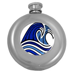 Print Water Waves Round Hip Flask (5 Oz) by Wegoenart