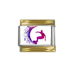 Wave Surfer Surfing Sport Athlete Water Sea Gold Trim Italian Charm (9mm) by Wegoenart